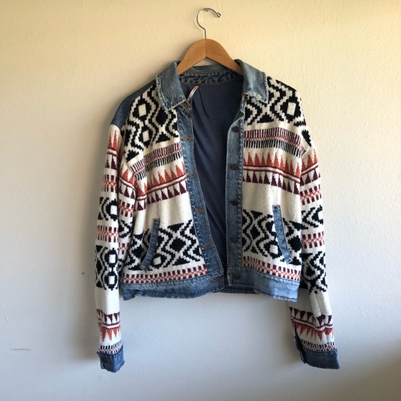 Free People Lakeside Denim Knit Jacket 